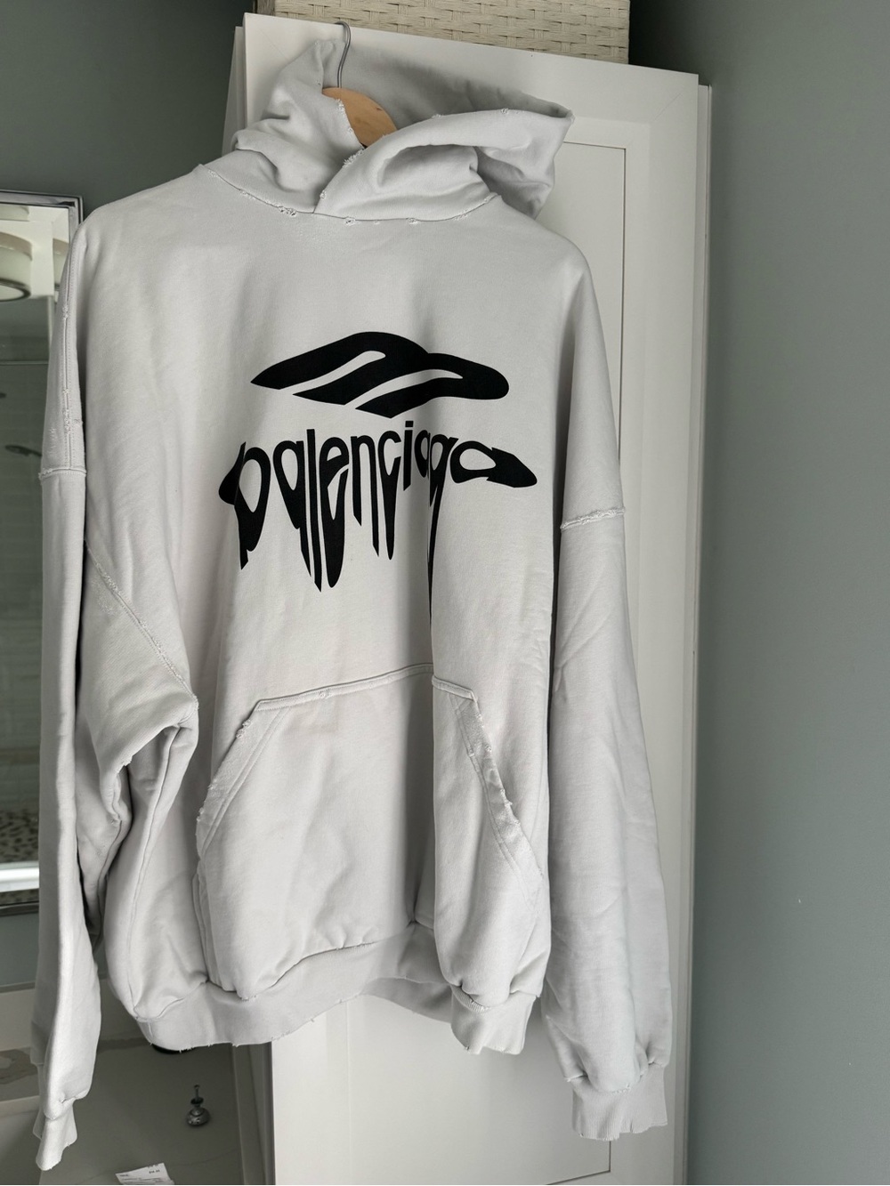 Balenciaga White Hoodie with Black Graphic Logo